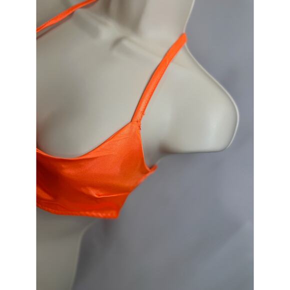 NWT PrettyLittleThing Neon Orange Satin Crop Top- Size US 4 / UK 8 - Picture 8 of 15
